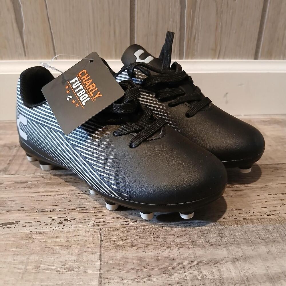 NWT Charly Soccer Cleats Size 12Y Youth Kids Black and White